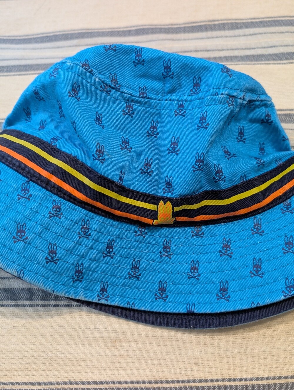 Blue *Psycho Bunny* Print Bucket Hat with Striped Band